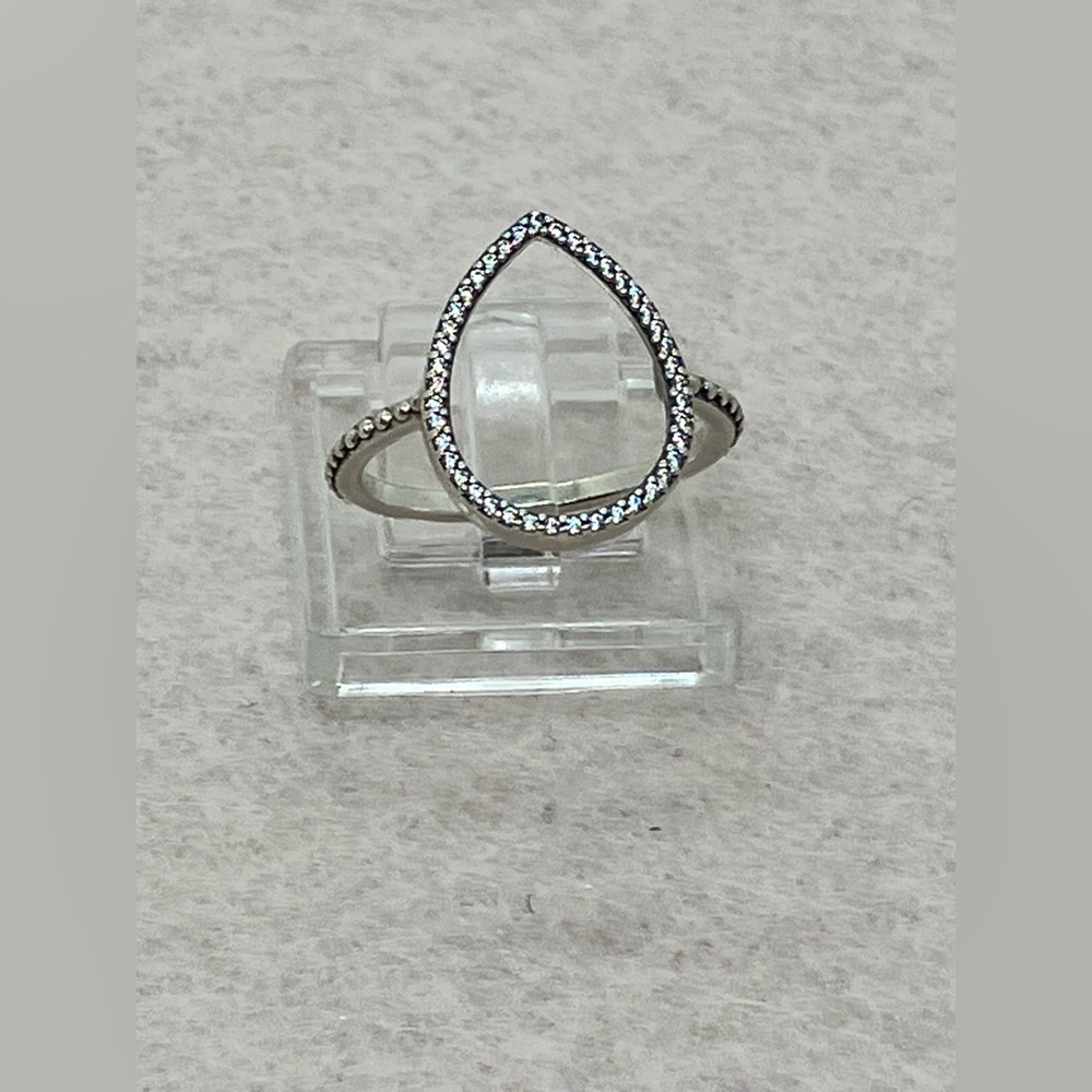 Pandora 925 Sterling Silver & CzTear Drop Silhouette Ring Sz 6